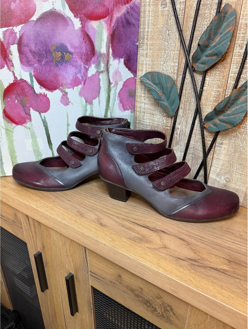 Earth Serano Women's Burgundy Gray Leather Mary Jane Shoes Size 12